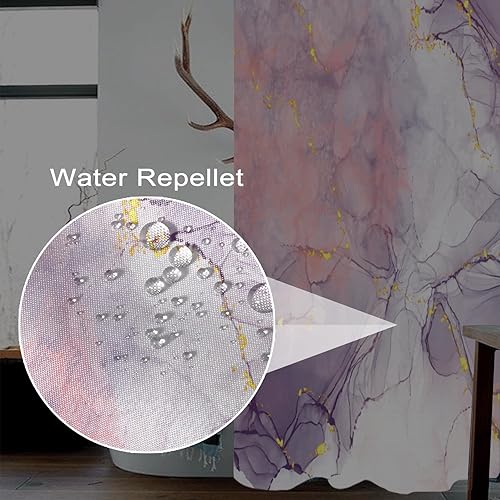 Miniatura 3 de Uiiooazy Cortina de ducha de mármol morado claro para baño, tela impermeable con estampado dorado lavanda, decoración del hogar, decoración del
