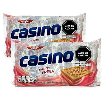 VICTORIA Casino Galleta de Vainilla Sabor Fresa 258 grs. - 2 Pack / Vanilla Cookies Filled with Strawberry Cream 10.1. - 2 Pack