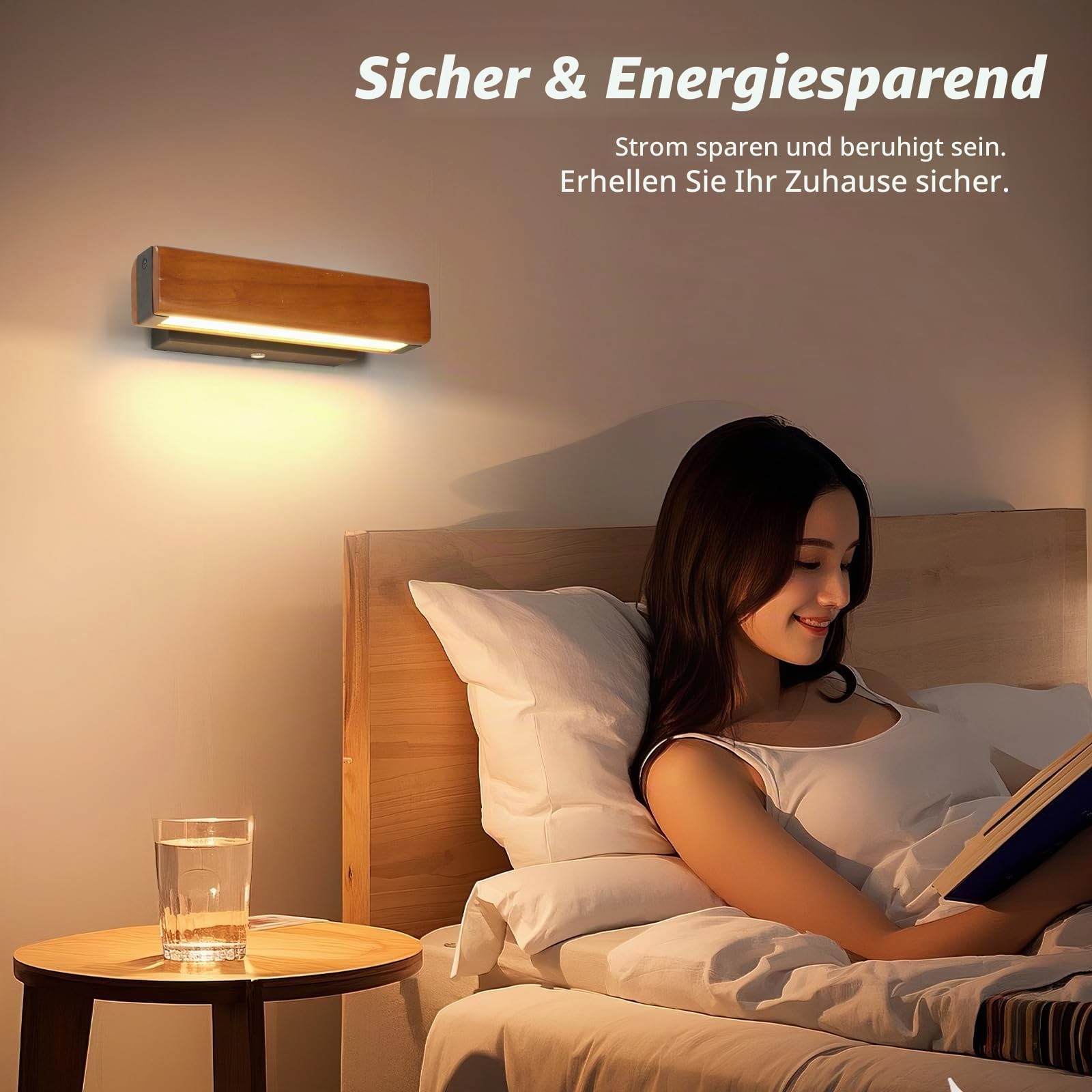 Dorlink Led Wandleuchte Innen mit Touch Schalter Stufenlos Dimmbar,3000k Warmweiß Holz Wandlampe,350°Drehbarer Wandlampe Innen,Moderne Wandleuchten für Schlafzimmer,Flur,Treppenhaus,Veranda