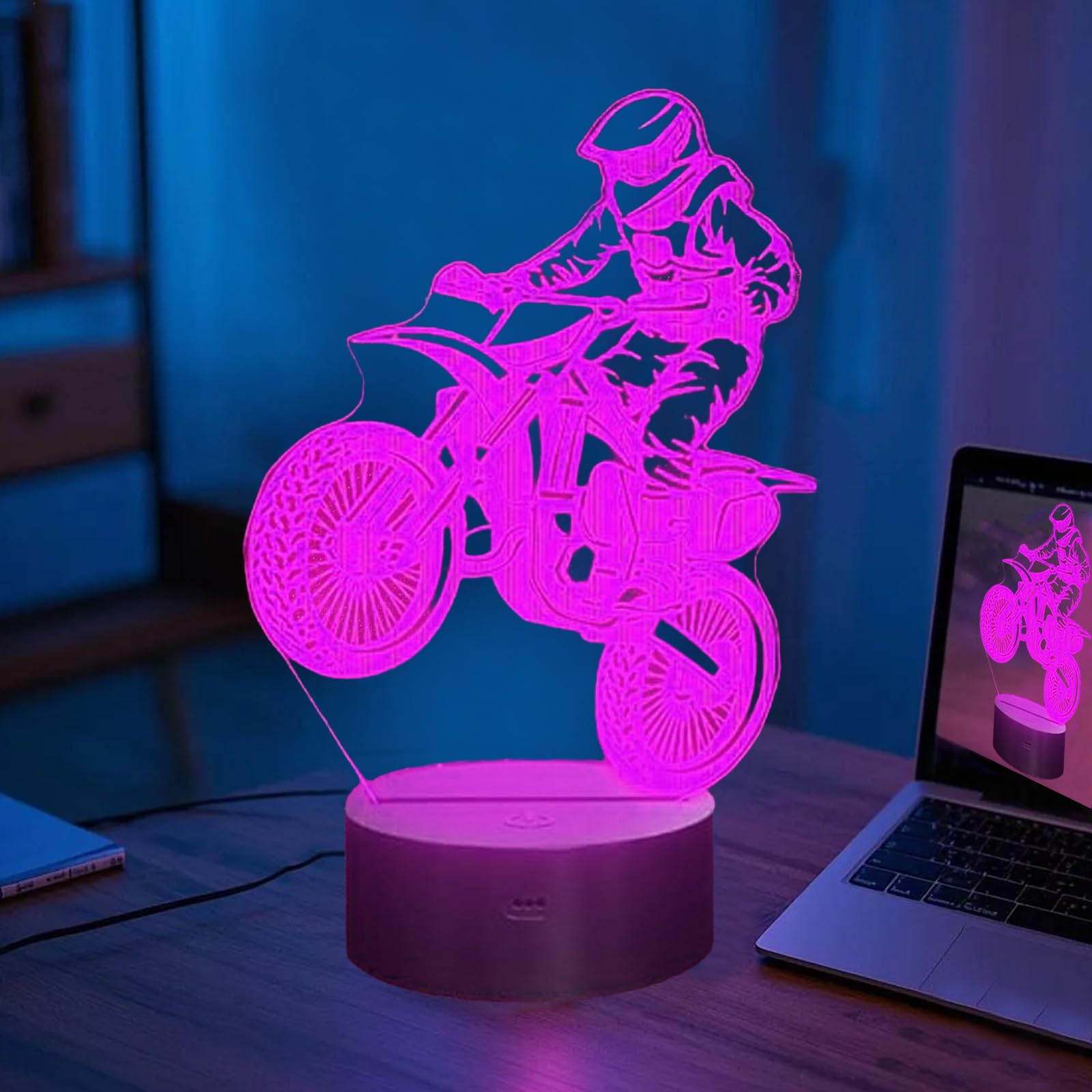 Comiwe - Motocros-speelgoed, 3D-nachtlampje, 16 kleuren, kleurverandering, smart touch, afstandsbediening, thuisdecoratie, led-nachtlampje, cadeau