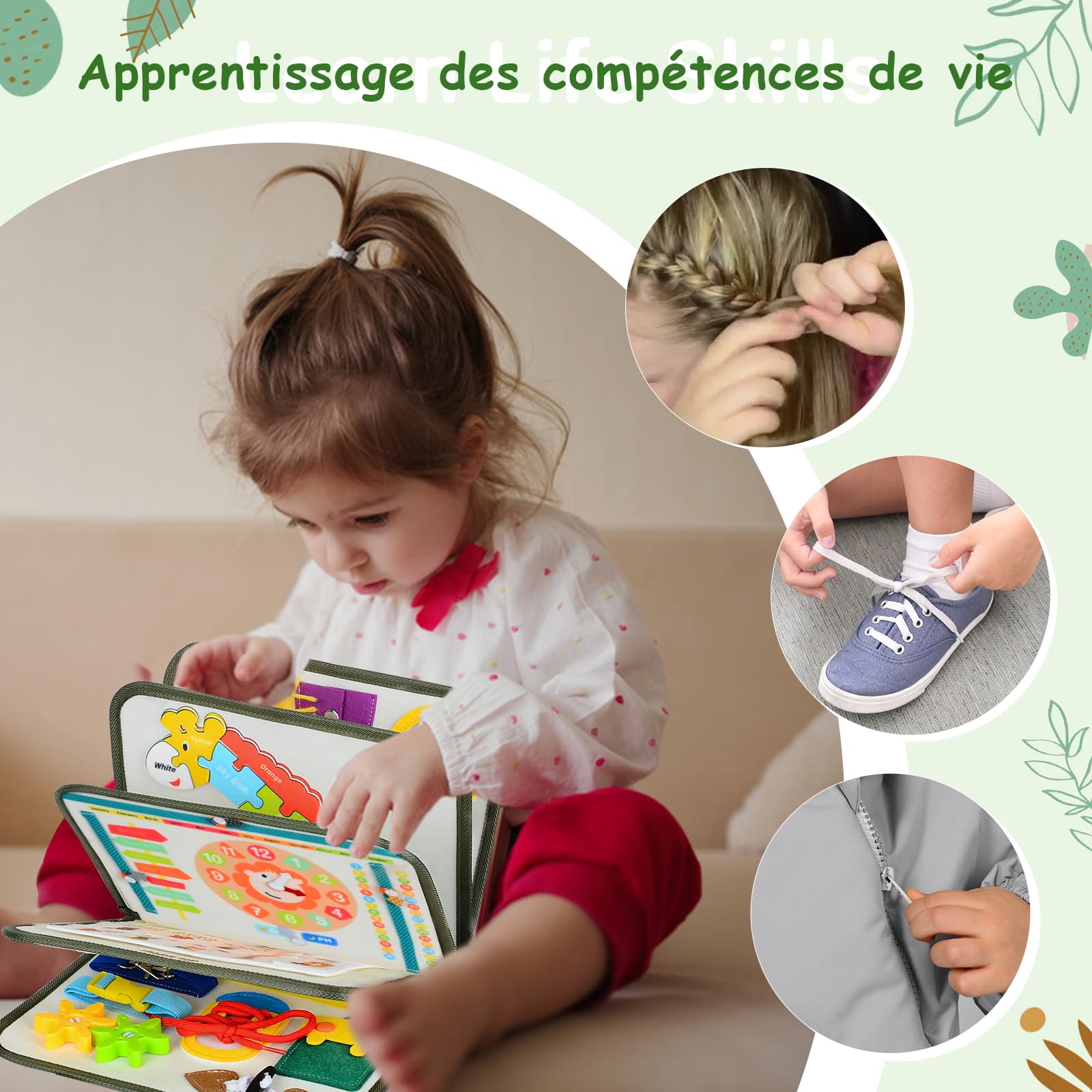 Française Busy Board Jouet Montessori 3 Ans, 8 in 1 Jeux Montessori Éducatif Jouets d'Activité et de Développement, Jeux Avion Voiture Enfant Voyage, Cadeau pour Enfants Garçon Fille 3 4 5 Ans