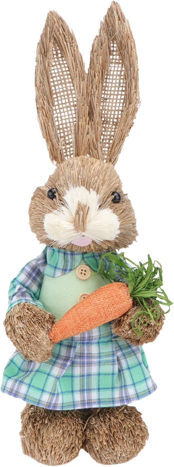 Standing Straw Rabbit with Carrot Easter Bunny Figurine Spring Easter Table Centerpiece Statue for Home Garden Office Kids Room