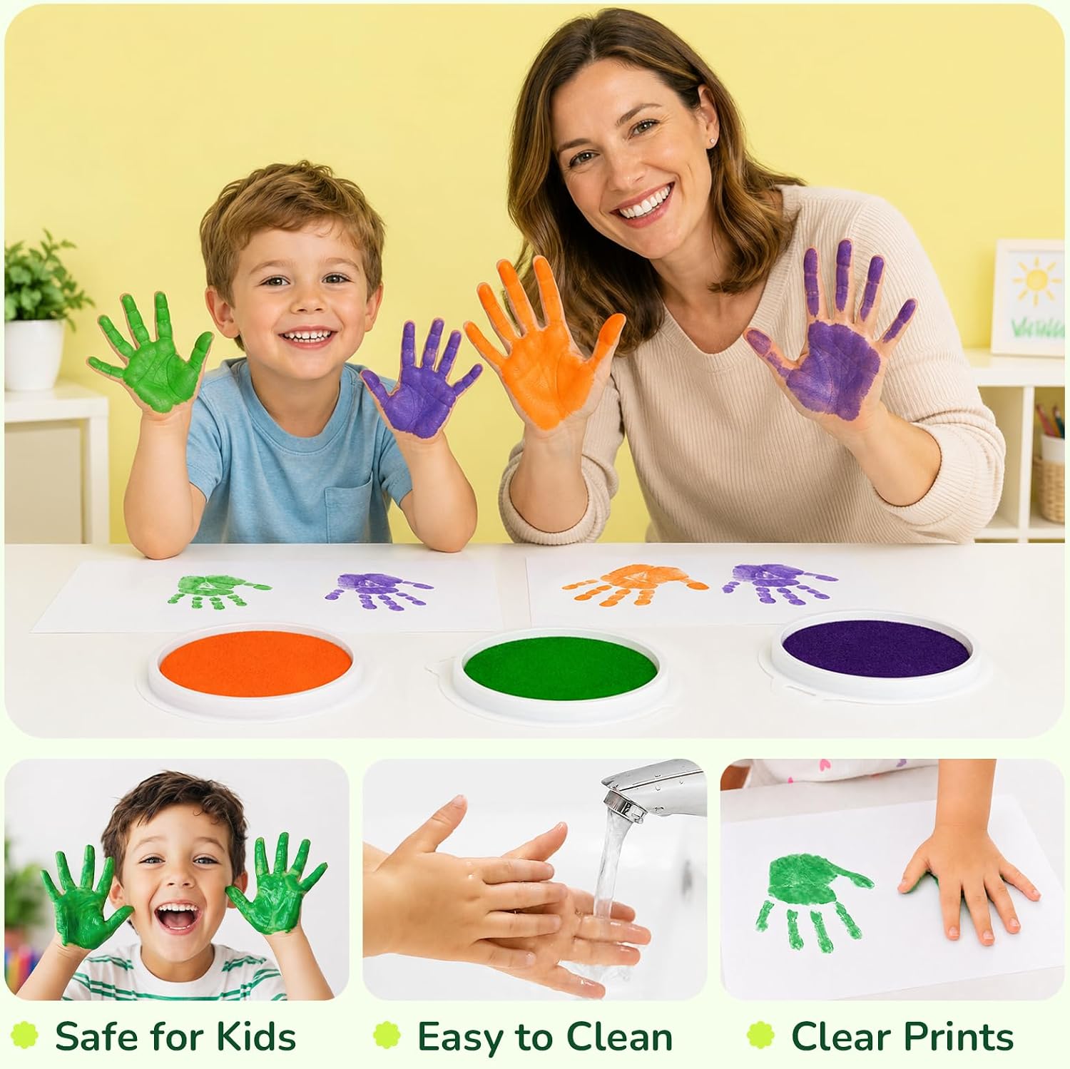 WISYOK 7 Inch Washable Ink Pads, 8 Rainbow Colors, Large