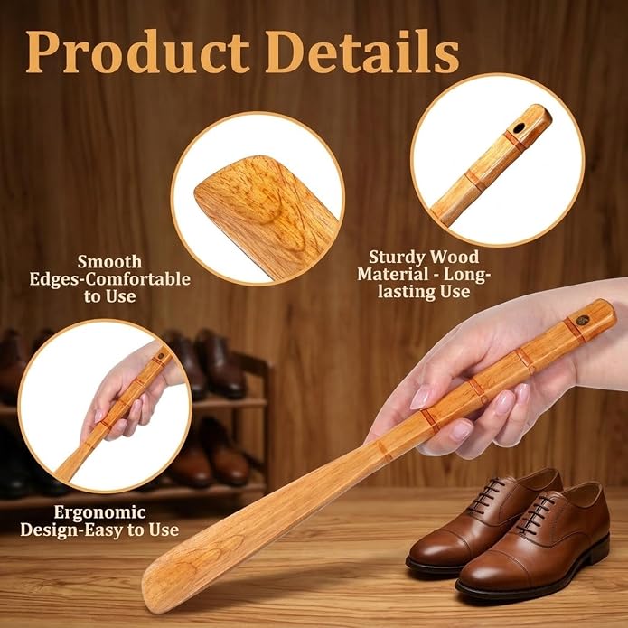 2 Pcs Wooden Shoe Horn, Long Handle Shoe Horns 12.8" Lazy Shoes Helper Spoons Easy Wear Helper Shoehorns for Seniors Pregnancy Women Men miniatura 3