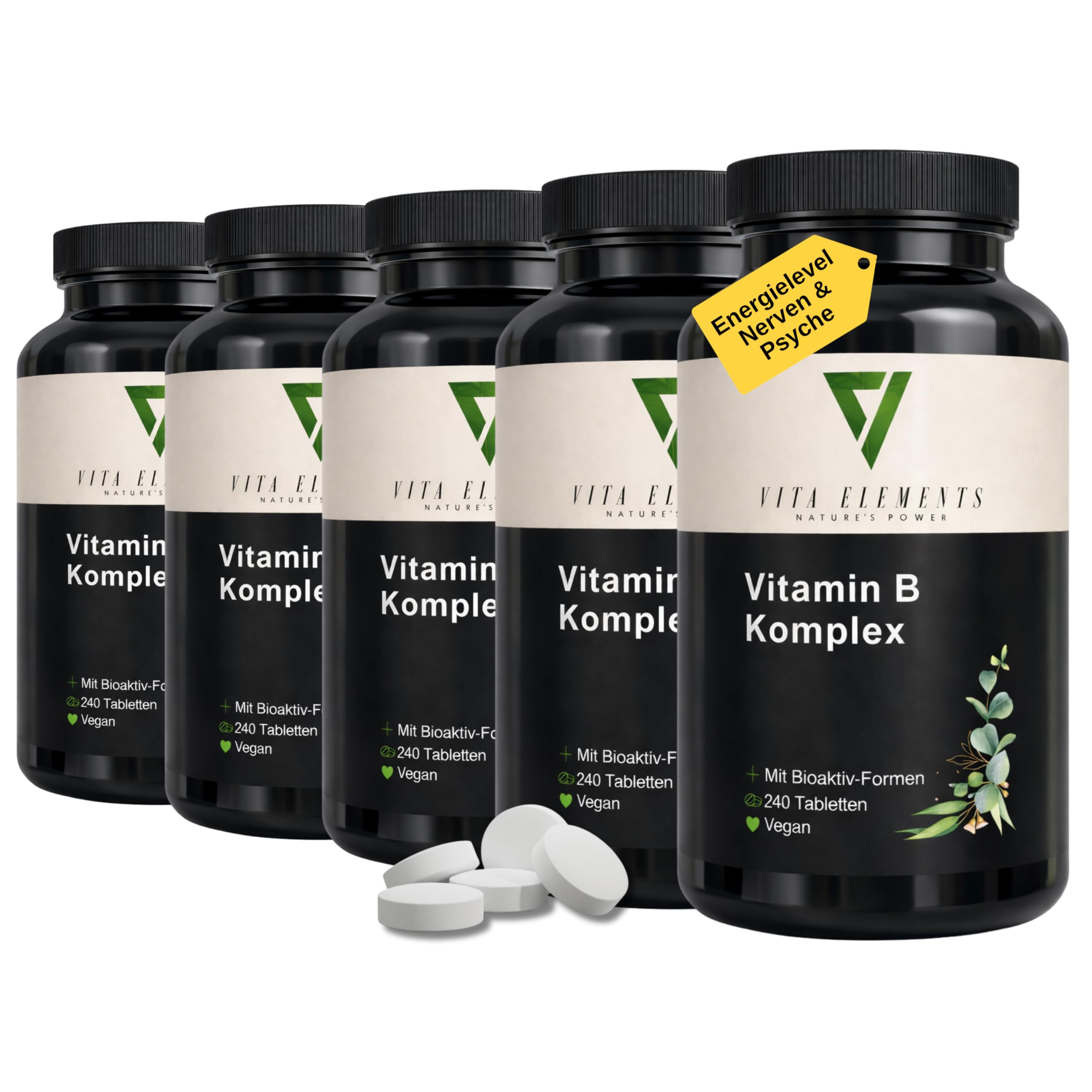 Vita Elements Complejo de Vitamina B - 240 Comprimidos - 8 Vitaminas B Esenciales - Suministro para 8 Meses - Formas Bioactivas - Vegano - Altas Dosis - Probado en Laboratorio (5)