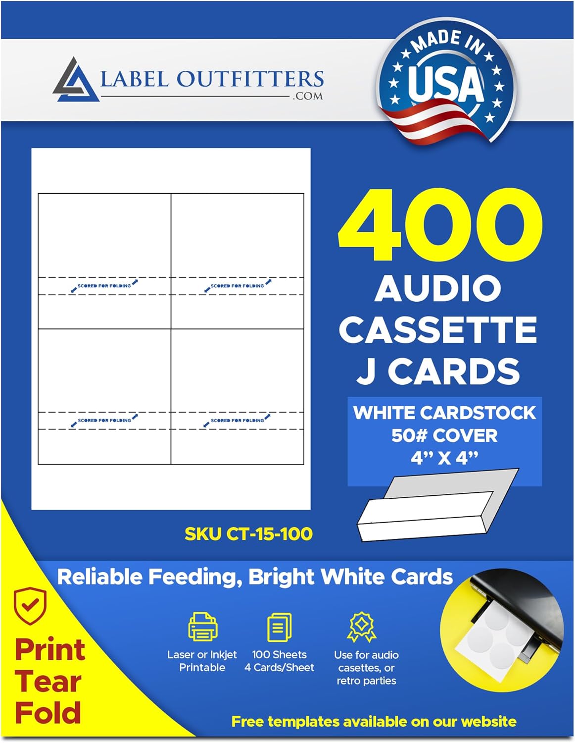 400 Label Outfitters® Audio Cassette J-Cards for Insertion in Cassette Tape Cases