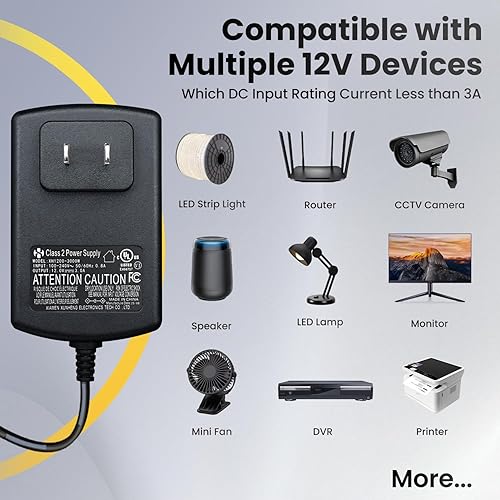 Miniatura 5 de Adaptador de fuente de alimentación de 12 V, 3 A, 3000 mA, 6 pies, 36 W, 2.5 A, 2 A, 1.5 A, 1 A, 0.8 A, 0.5 A, adaptador de conmutación de CACC para
