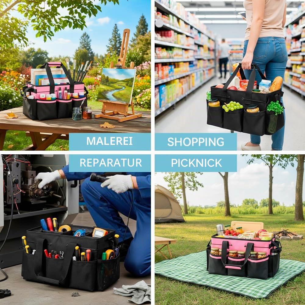 Putzmittel Organizer, Putzbox mit Griff, Verstellbaren Schultergurten und Abnehmbarer Trennwand, Tragbar Reinigungs Caddy, Putztasche, Putzmittel Aufbewahrung, Putz Organizer für Haus