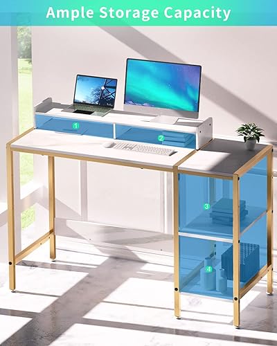 Miniatura 77 de Escritorio para computadora, escritorio para juegos de 43 pulgadas, escritorio de oficina en casa con almacenamiento, escritorio pequeño con soporte