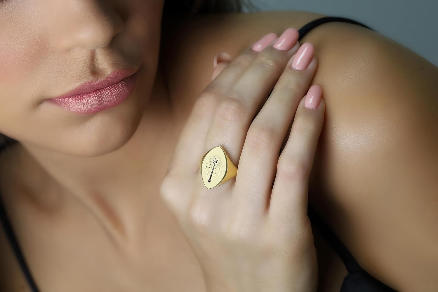 14k Gold Magic Wand Ring - Marquise Shaped Wizardry Jewelry - Bold Statement Piece for Women
