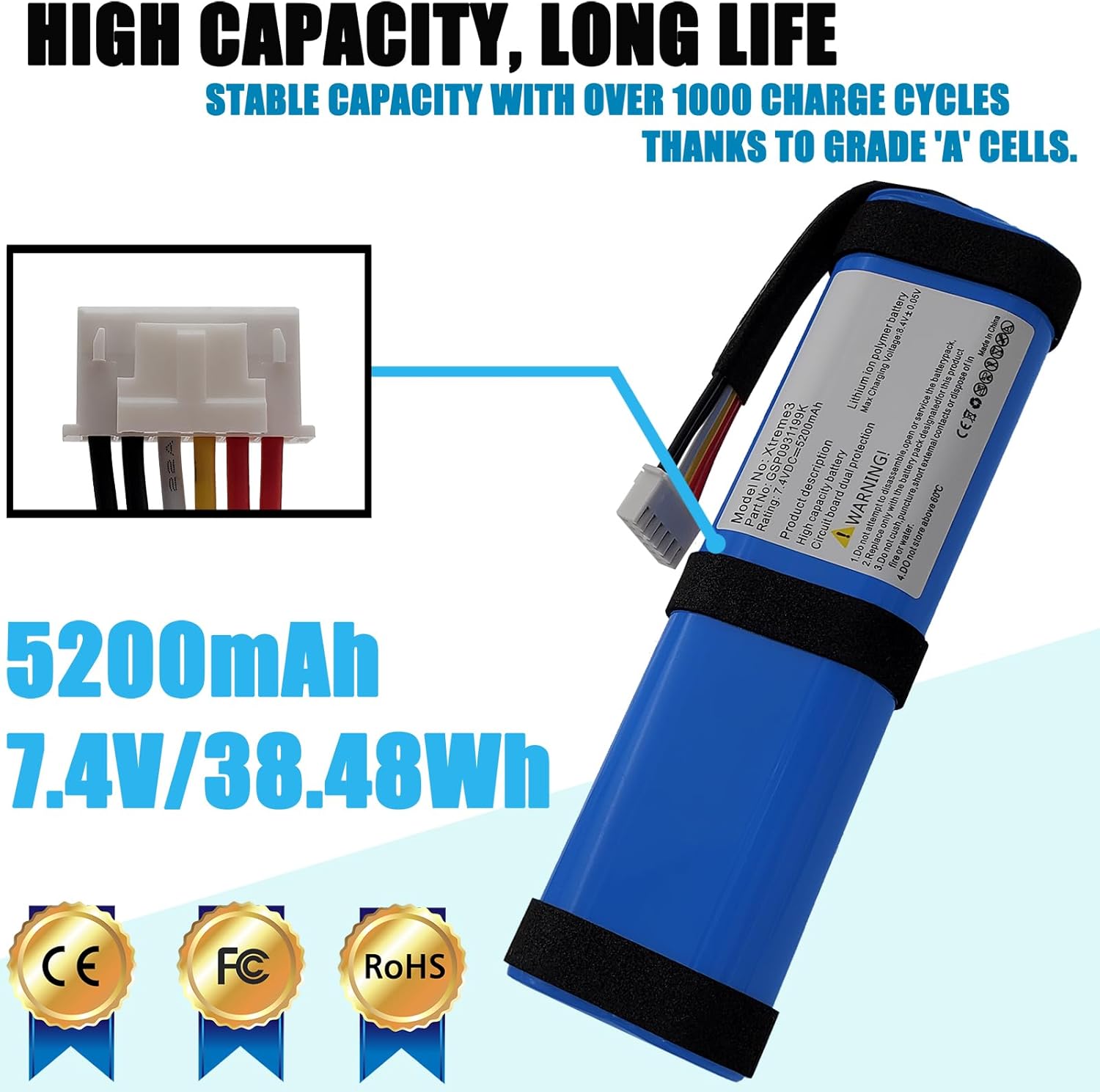 GSP0931199K 5200mAh Battery Compatible with Xtreme 3 Waterproof Bluetooth Speaker with Tools Battery Part NO Xtreme3 - Image 2