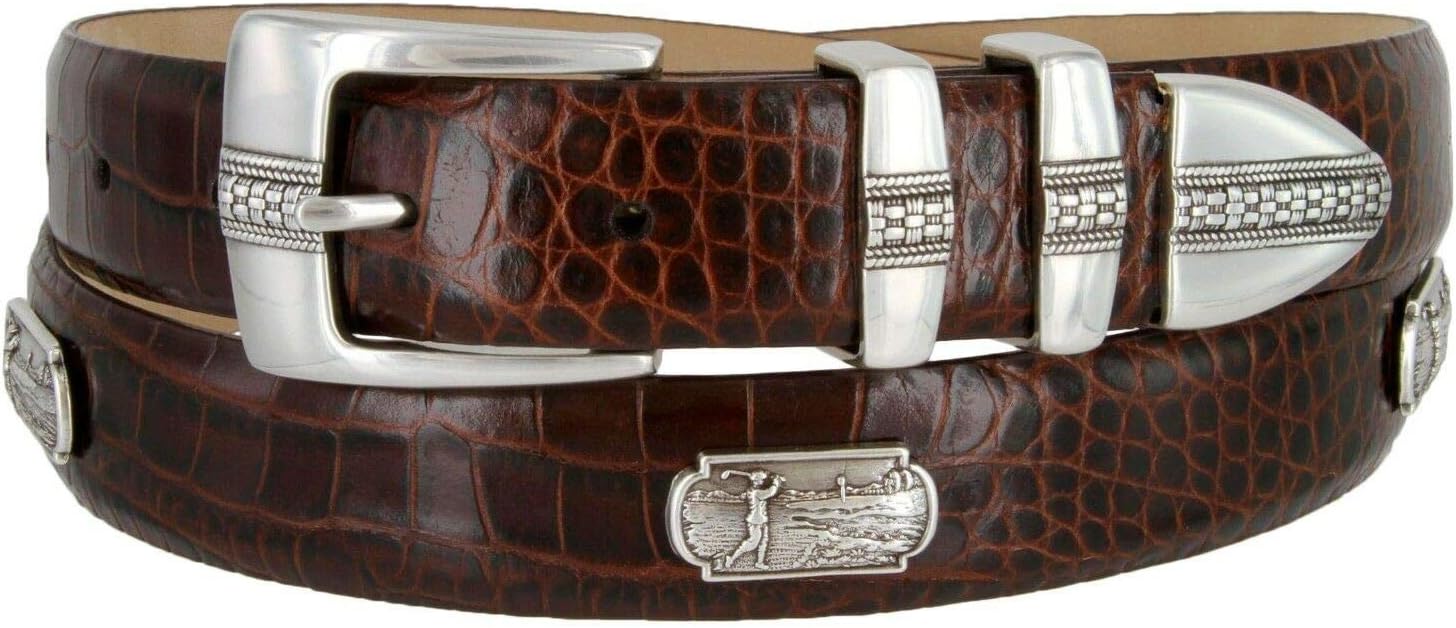 Mens Genuine Leather Italian Calfskin Concho Dress Belt 1-1/8" Wide