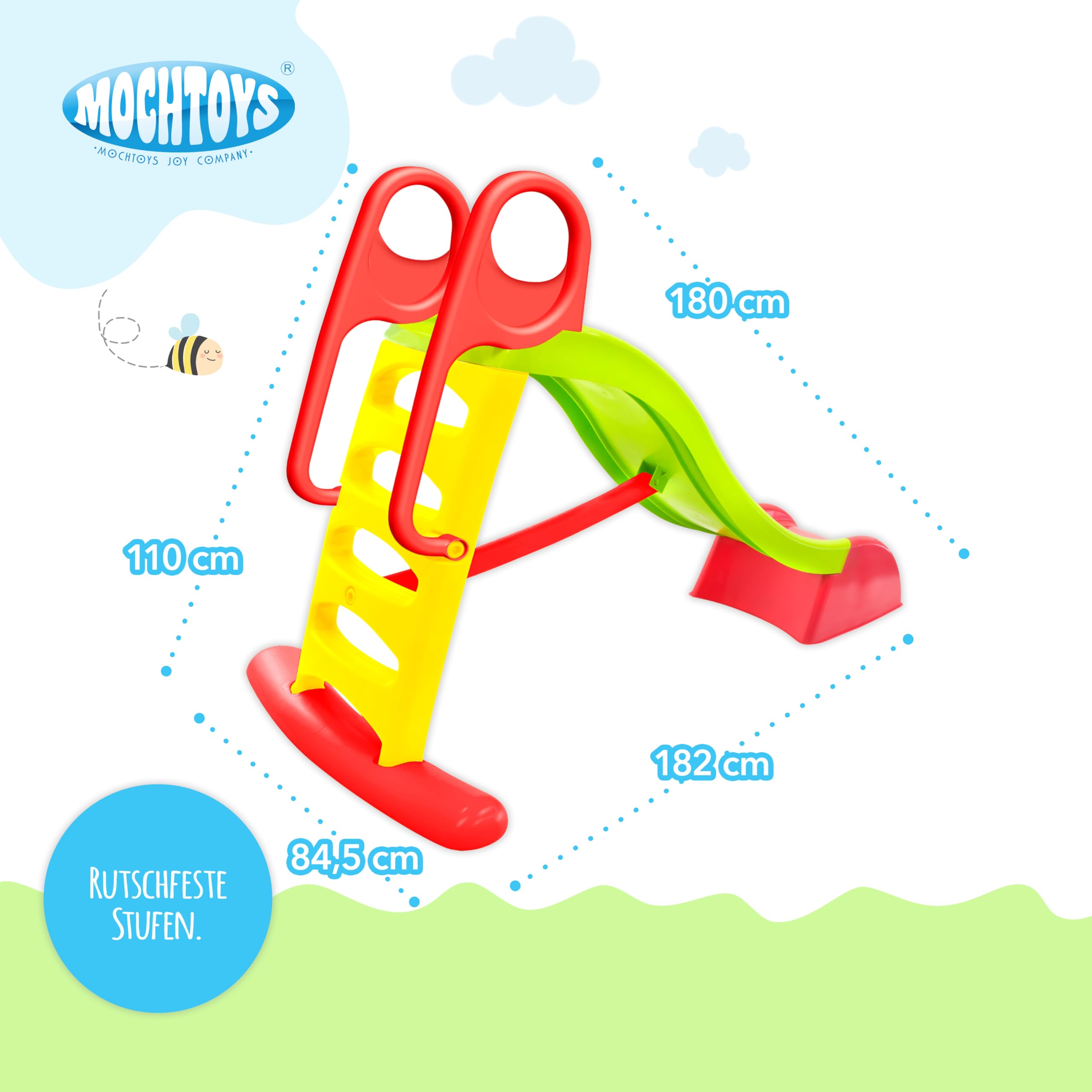 Mochtoys Kinder Rutsche mit Wasseranschluss 180 cm Rutschlänge - Wasserrutsche für Innen und Außen für Kinder ab 2 Jahren Farbe: Grün/Rot