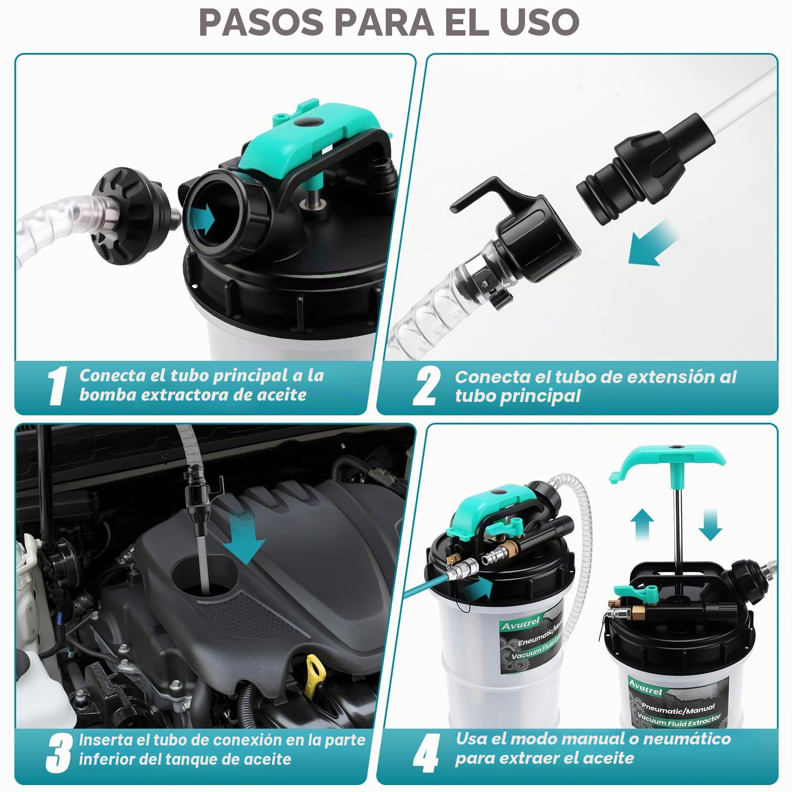 5,3L Manual y Neumática Bomba Succión de Aceite | Bomba Extractora de Fluidos Líquido de Transmisión con 6 Mangueras y Válvula de Seguridad, Bomba de Cambio de Aceite de Motor