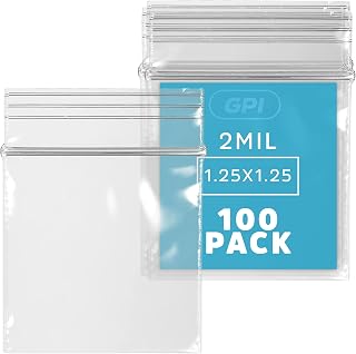 1.25 x 1.25 Inches, 2 Mil Clear Reclosable Zip Bags, Case of 100 GPI Brand