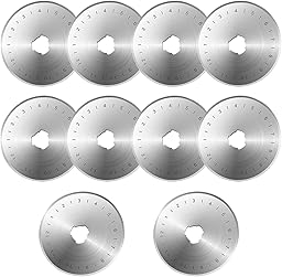 UPEOXT 10 Pack 45mm Rotary Cutter Blades, SKS-7 Steel Replacement Refills for Quilting Sewing Crafts, Sharp Rolling Razor Blade Compatible with Olfa Fiskars 45mm Cutters, with Storage Case