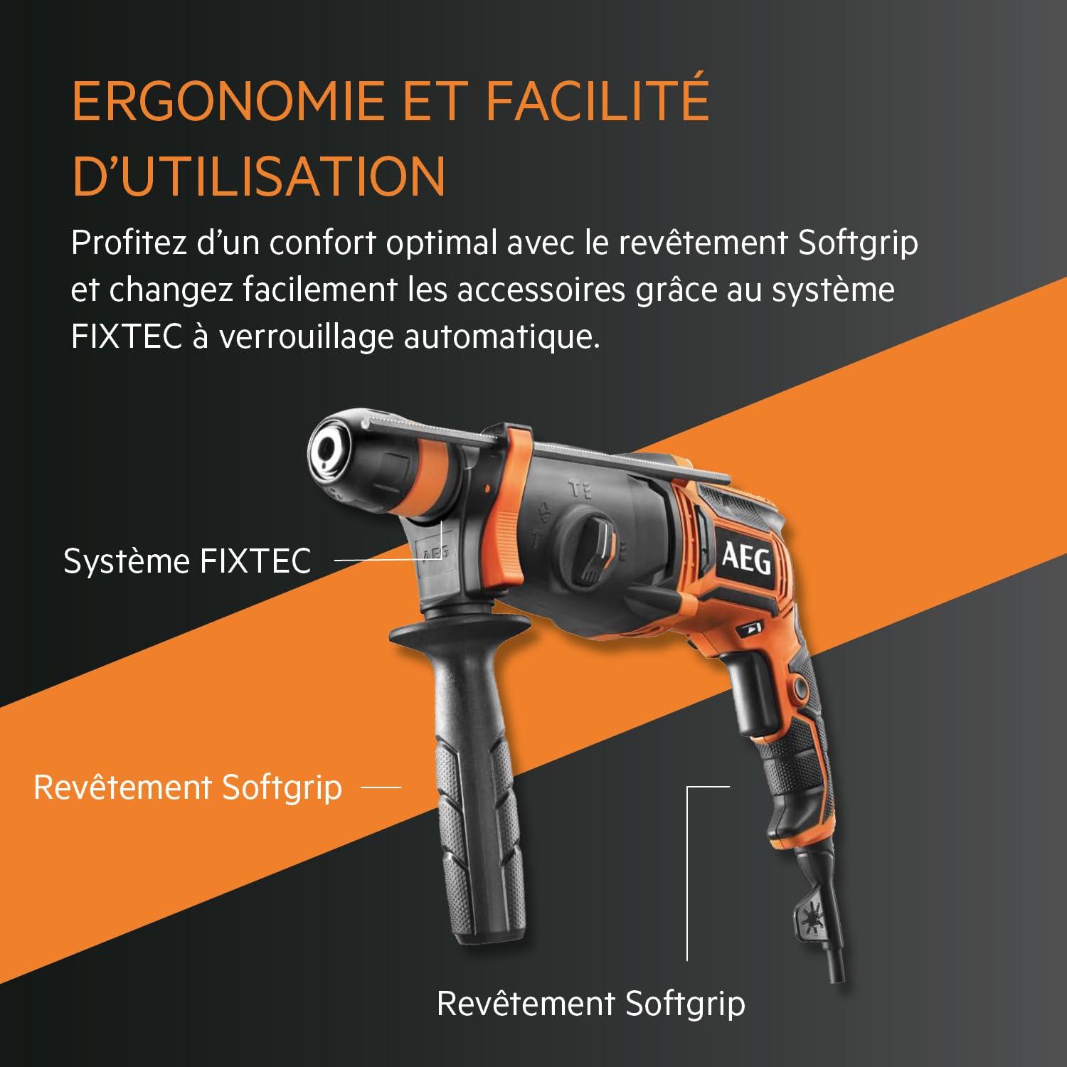 AEG - Perfo-Burineur Sds-Plus 24 mm 800 Watts, 2,7 Joules, Perçage dans le Béton 24 mm/Bois 30 mm/Métal 13 mm, Livré avec 3 Forets et 2 Burins - KH24IXE Kit1
