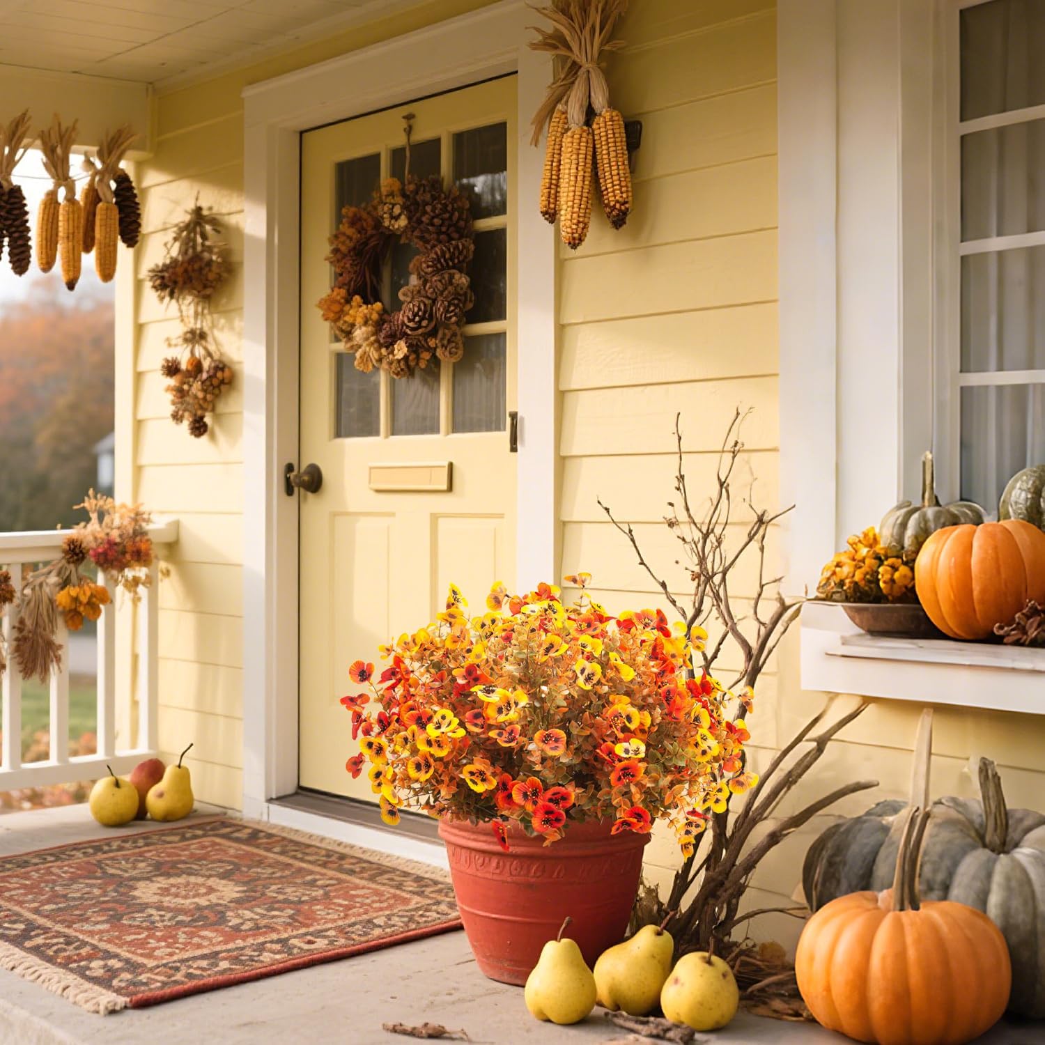 12 Bundles Artificial Flowers Outdoor Fake Fall Flowers for Outside Decoration UV Resistant Plastic Faux Plants for Garden Window Porch Balcony Fall Wedding Thanksgiving Decor(Mix) - Image 4