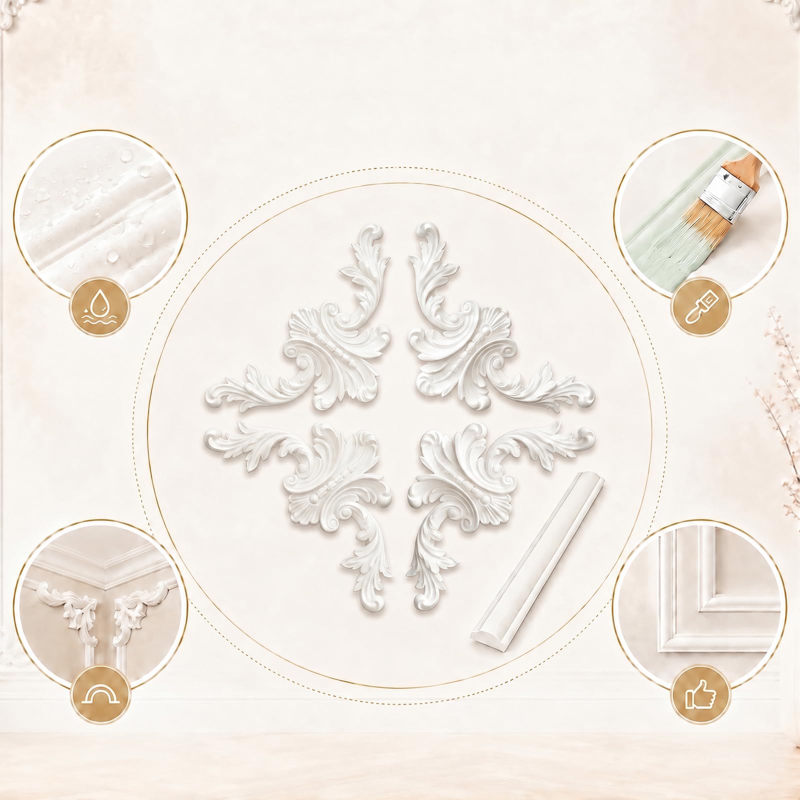 Kit De Molduras Decorativas para Pared Perfil PVC Y 4 Esquineros De PU Style H,10m