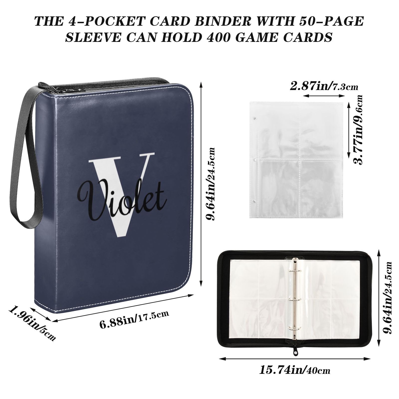 Amazon.com: Navy Blue Custom Card Binder 400 Pockets Personalized Trading  Card Storage Binder Album with Sleeves Zipper Card Collection Holder Folder  for Sleeved Cards Sport Cards Game Cards : Toys & Games