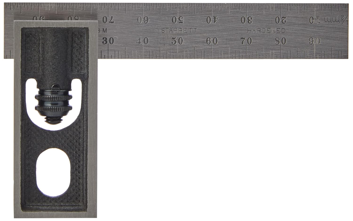 Starrett Reading Double Square with Satin Chrome Finish and Hardened Blade - 150mm Blade Length, 1/2mm Graduations - 13MC