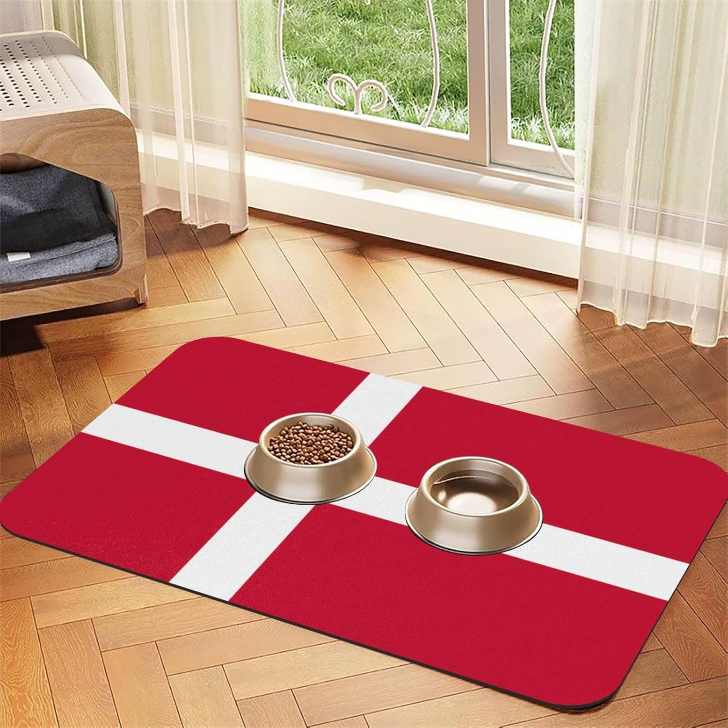 30x45cm Danish Flag Print Pet Absorbent Feeding Mat - Quick Dry Food Pad/Leather Placemat, for Dog Cat Food Bowl Water