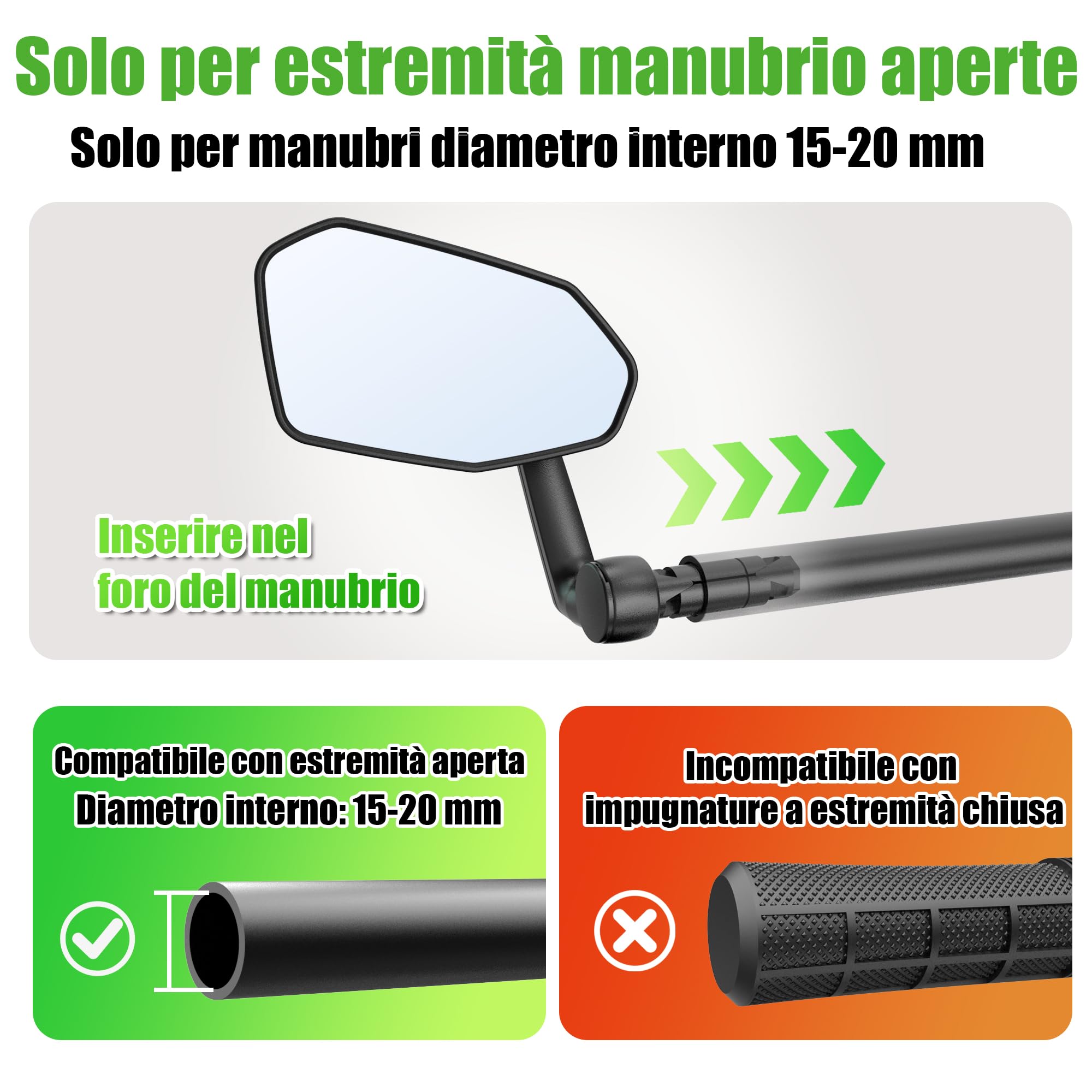 RBRL Specchio retrovisore per bicicletta, non facile da bloccare, infrangibile e duraturo, regolabile a 360° per e-bike (sinistra)