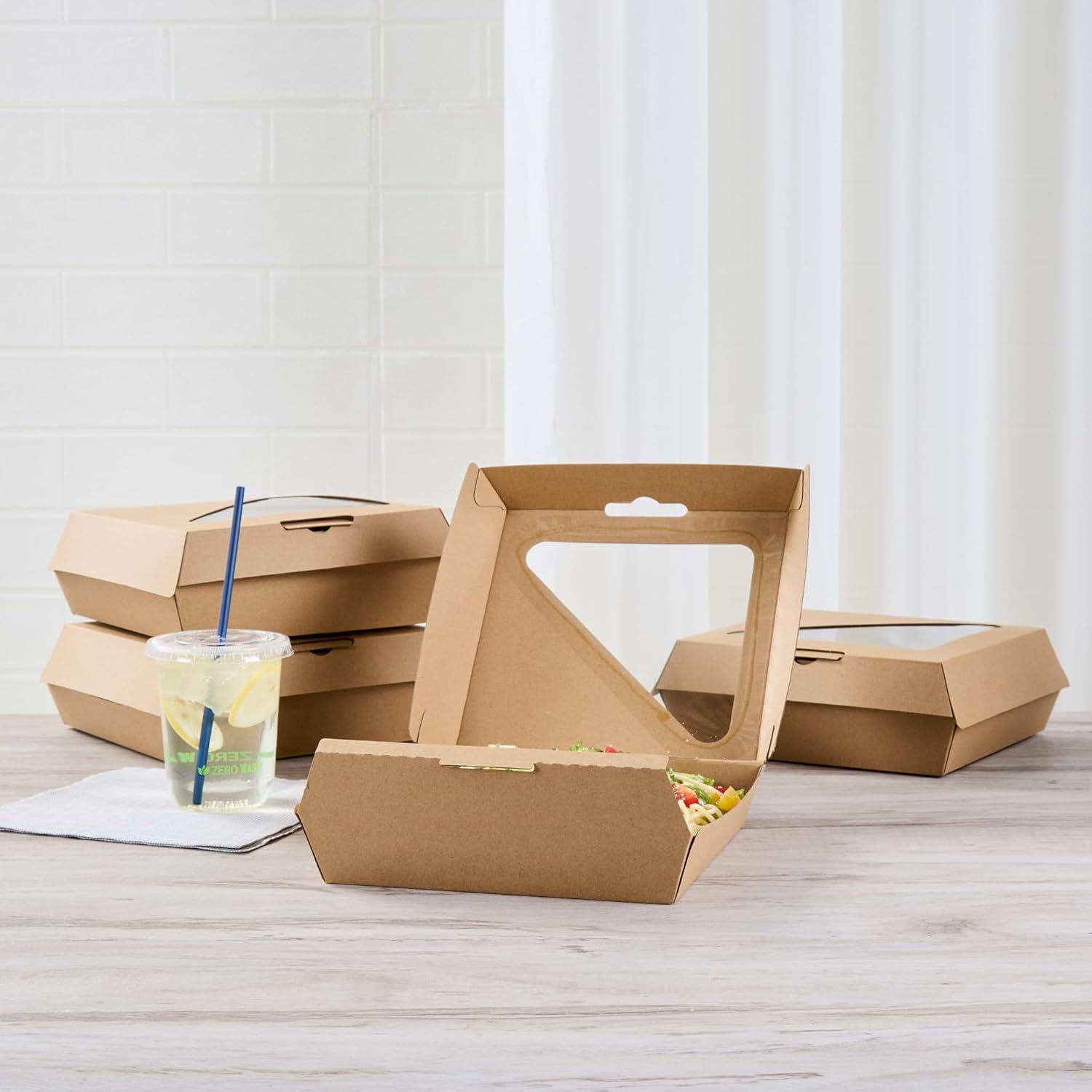 Restaurantware Clamshell Food Container 100 Count 8 x 8 x 3.31 Inches Paper Corrugated Take-Out Box Disposable Kraft Greaseproof Food Box For Burgers And Sandwiches