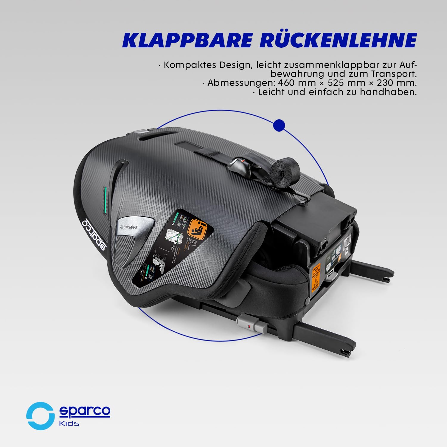 Sparco i-Size-Kindersitz SK8000IBK für Kinder von 76 bis 150 cm, ECE R129/04-zertifiziert, mit ISOFIX und Top Tether, verstellbarer Kopfstütze, klappbarer Rückenlehne und 5-Punkt-Gurt, Farbe: Schwarz
