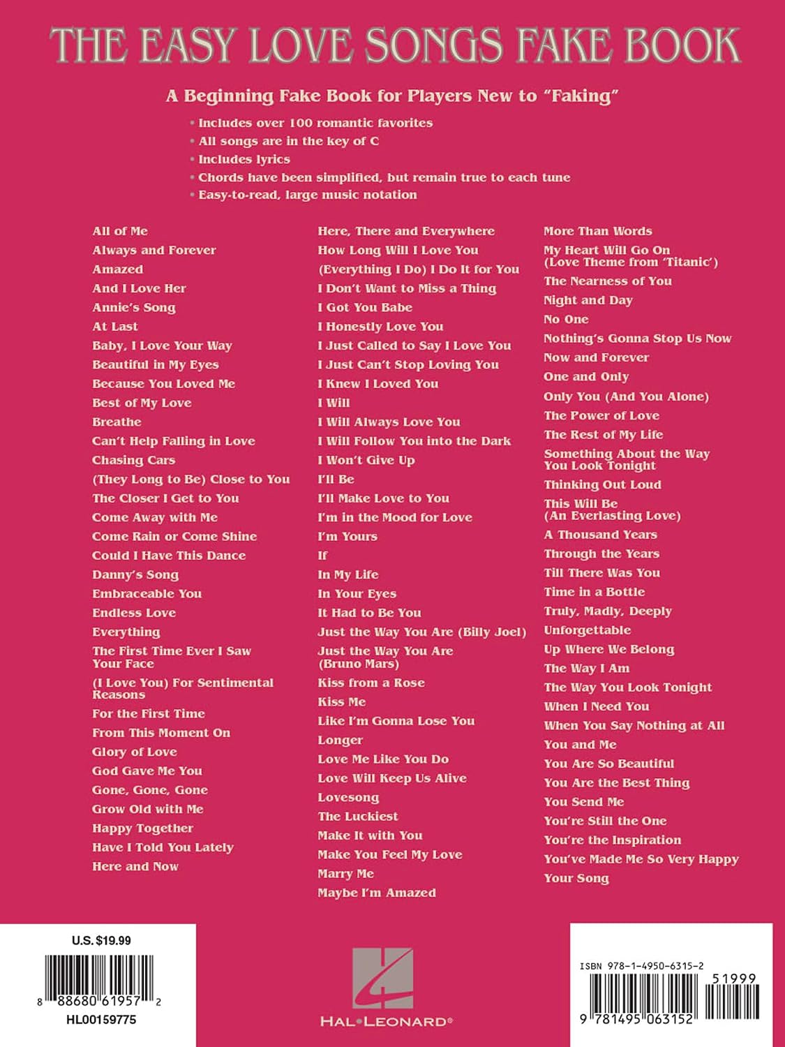 The Easy Love Songs Fake Book: Melody, Lyrics & Simplified Chords in the Key of C