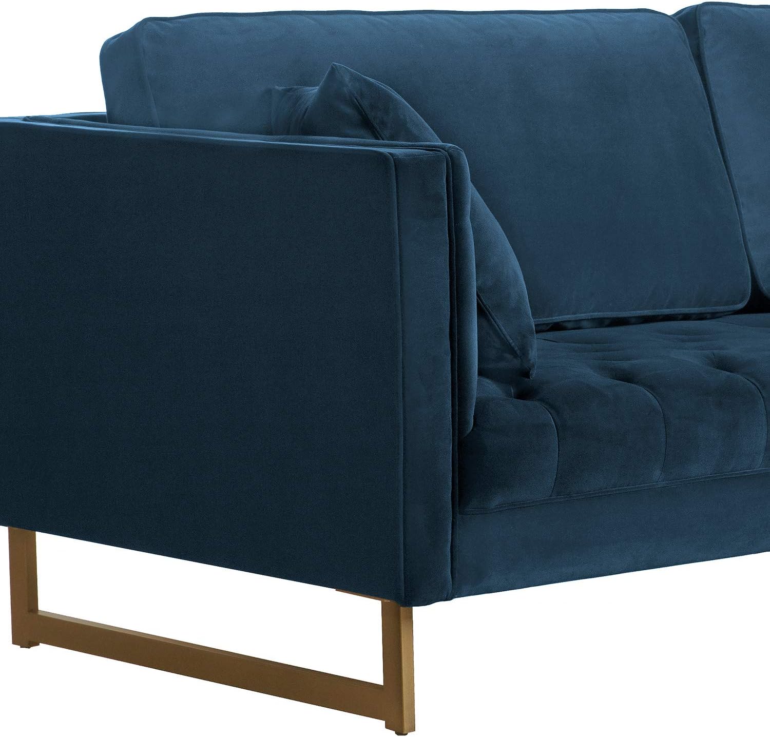 Armen Living Lenox Blue Velvet Modern 90" Sofa with Brass Legs