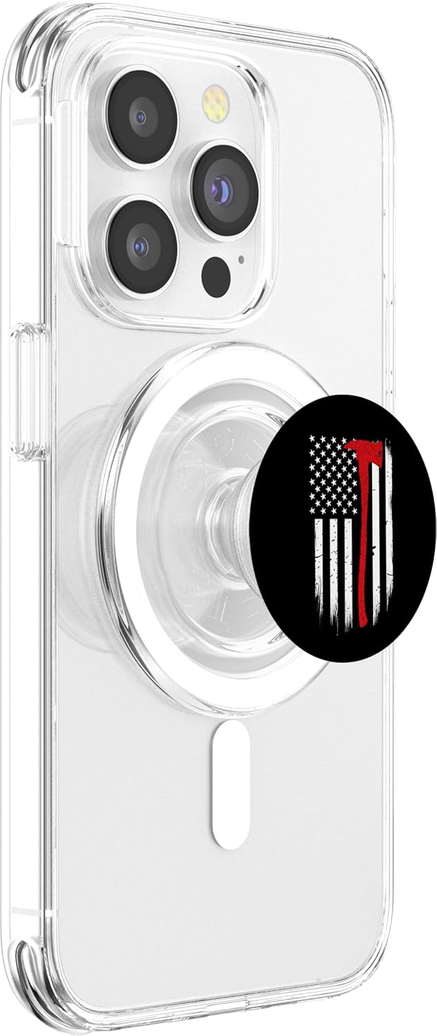 Thin Red Line American Flag Firefighter PopSockets PopGrip: Swappable Grip for Phones & Tablets PopSockets MagSafe PopGrip for iPhone