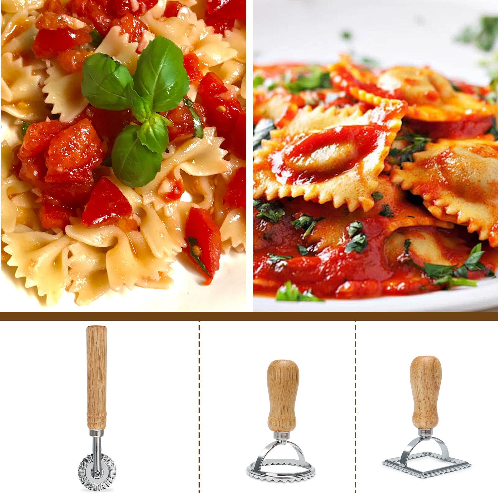Kit de fabrication de pâtes 9 pièces, séchoir à pâtes, rouleau fileté, 2 rouleaux, planche à gnocchi, coupe-pâte, roue à découper, 2 tampons à ravioli pour pâtes maison