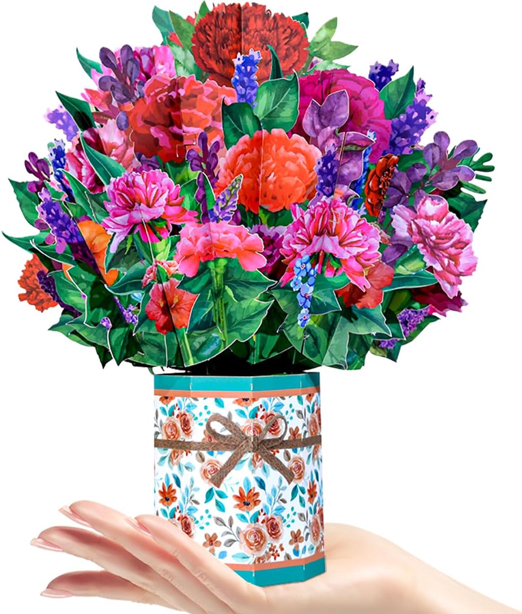 Paper Flowers Bouquet Greeting Cards Get Well Soon Pop Up Cards 3D Popup Birthday Cards with Note Card and Envelope for Mother’s Day Thinking of…
