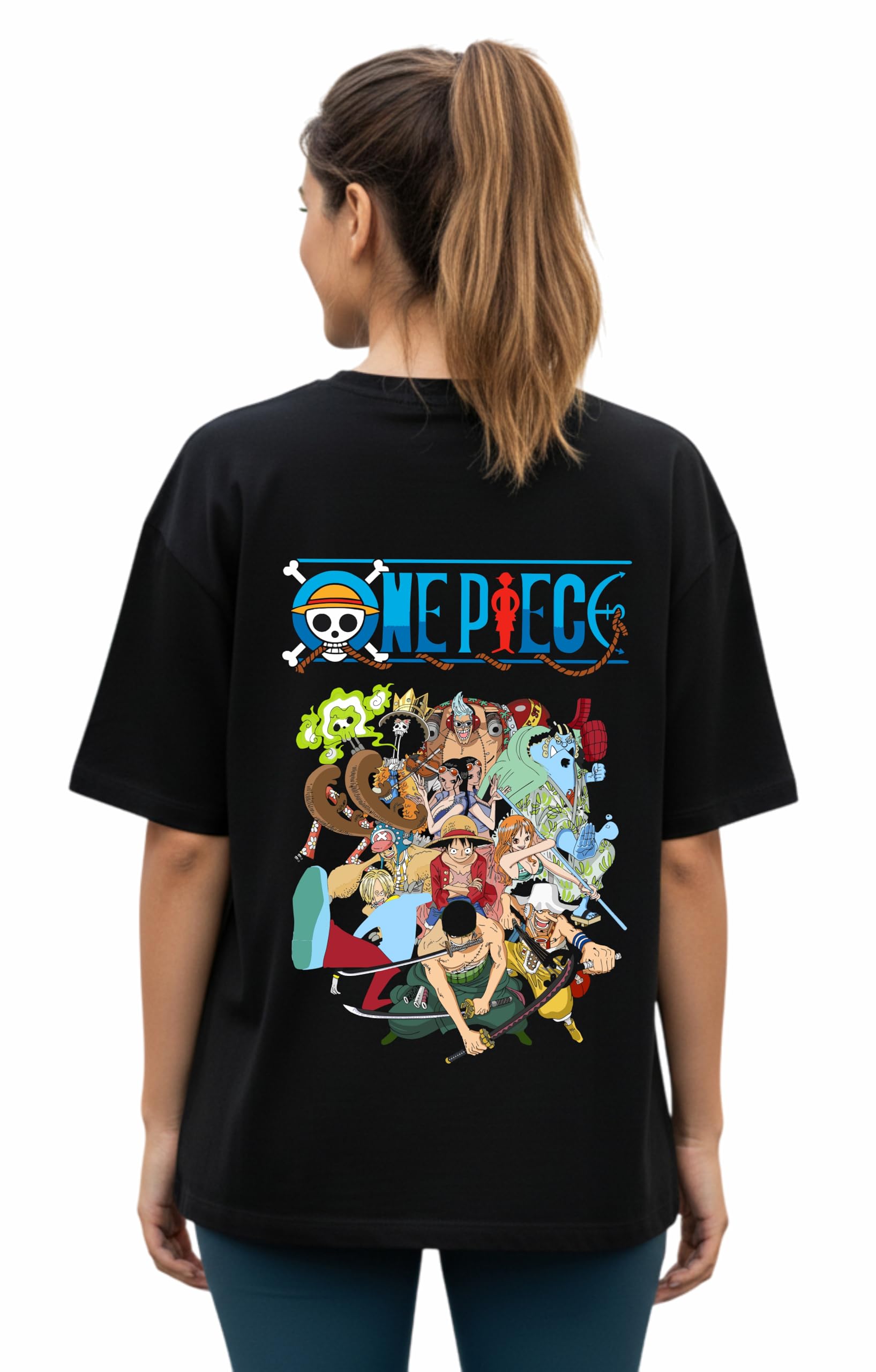 uniplanet store Cotton 3/4 Sleeve Women Oversized Black T-Shirt, Onepiece Anime Girl Oversized Back Printed T Shirt-picture-35