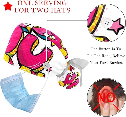 Miniatura 3 de Working Cap with Buttons Sweatband Ribbon Tie Back Bouffant Hats, White Cat Animal