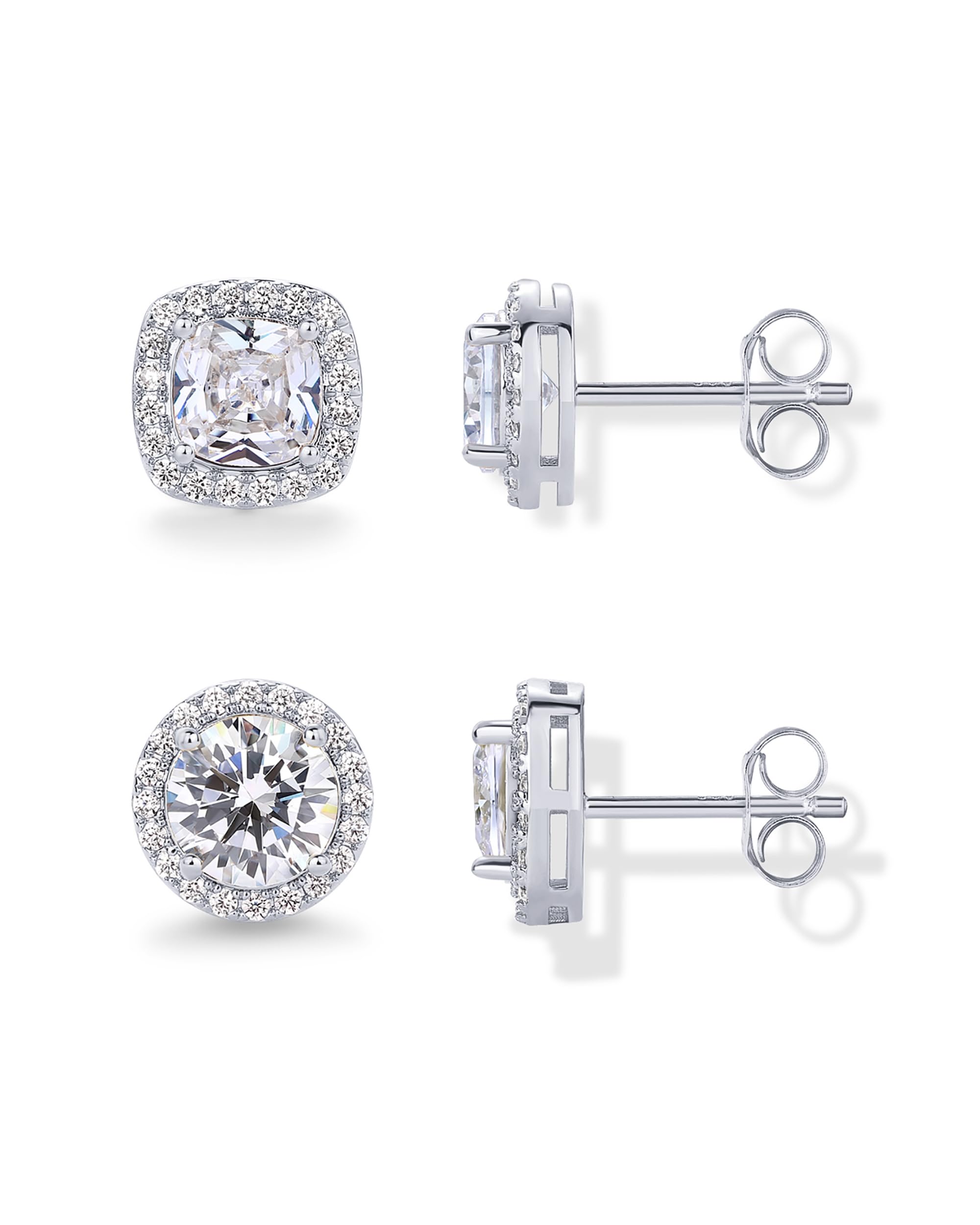 PAVOI 14K Gold Plated 925 Sterling Silver Post Brilliant Round Faux Diamond Halo Earrings - Premium Cubic Zirconia
