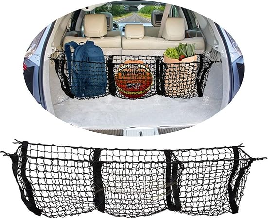 Amazon カスタムautos自動車ブラック3つポケットブラックメッシュハンモックストレージトランク車オーガナイザートラックベッドcargo Net カーパーツ 車 バイク