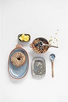 Vista 3 de Creative Co-Op Plato de gres con mango y borde marrón, esmalte reactivo