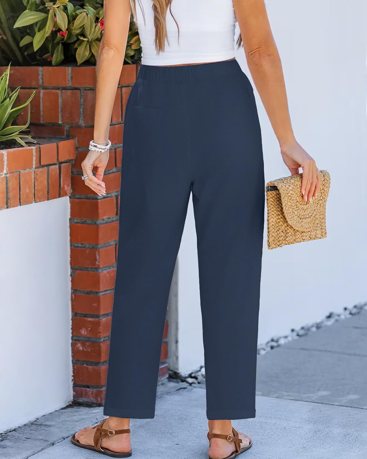 PIDOGYM Women's Linen Capri Pants, Lightweight Casual Summer Pants with Drawstring Elastic Waist - Image 3