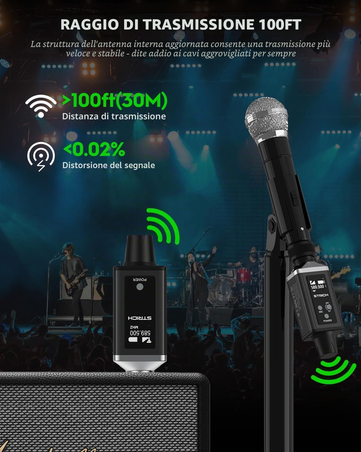 STRICH M3 UHF Trasmettitore e ricevitore XLR senza fili a 16 canali, portata di 50 m, adattatore per microfono senza fili plug-in per microfoni dinamici e a condensatore, compatibile con mixer audio