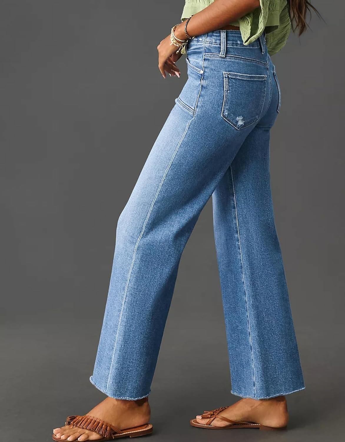 Kedera Women's Wide Leg High Wasited Jeans Stretchy Straight Leg Mom Jeans Baggy Raw Hem Denim Pants Trendy Summer 2025 - Image 3