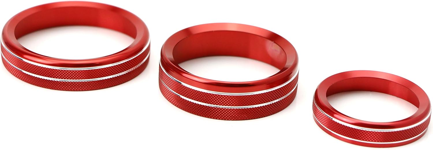 iJDMTOY 6pc Sports Red Aluminum Air Conditioner Stereo Volume/Tune Trailer/4WD Switch Turner Ring Covers Compatible with 2016-2020 Ford F-150