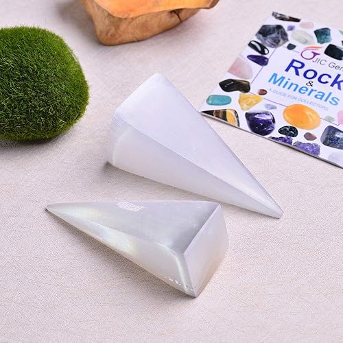 Miniatura 6 de JIC Gem Piedra de cristal de selenita blanca con fuertes efectos curativos y calmantes, A-pyramid 4"