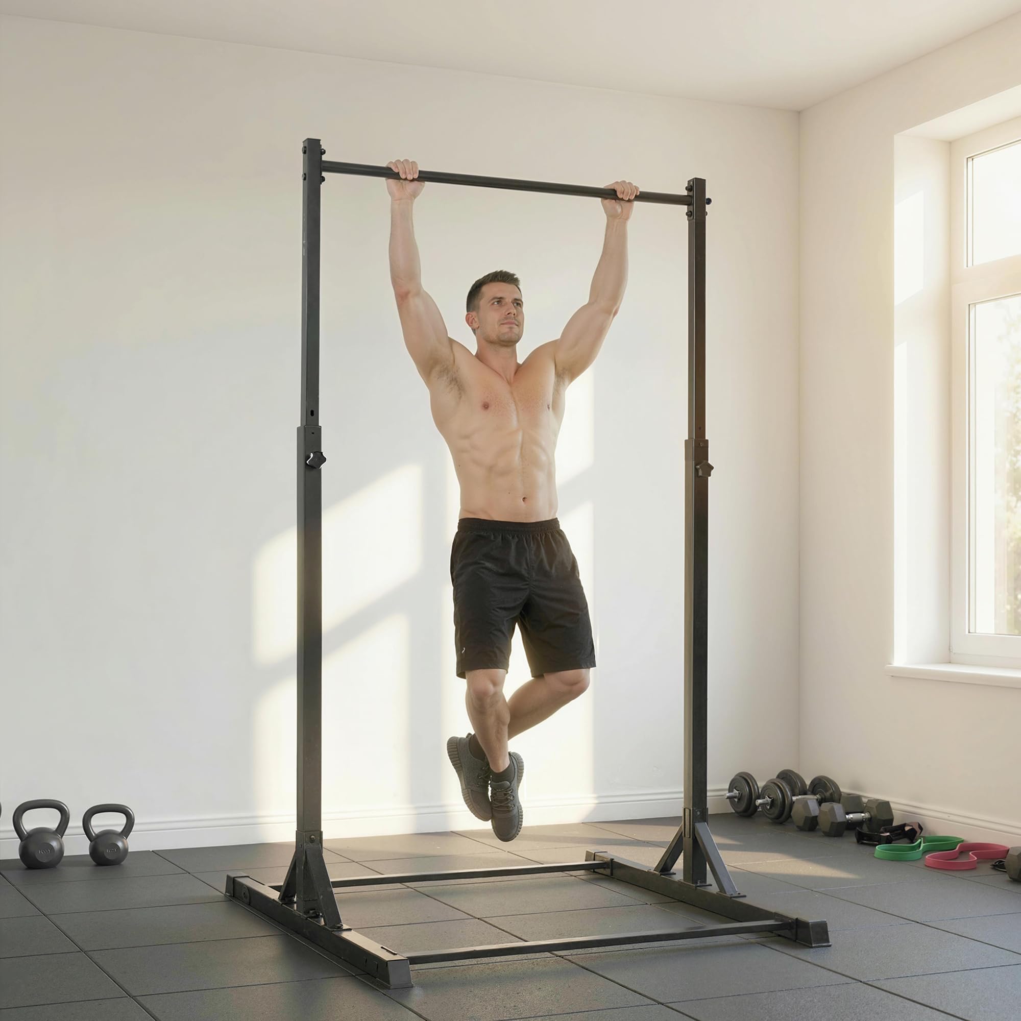 SPORTNOW Barra per sollevamento pesi da 200 kg, 8 livelli di altezza, robusto telaio in acciaio da 128 cm, attrezzatura fitness per la casa e la trazione, nero