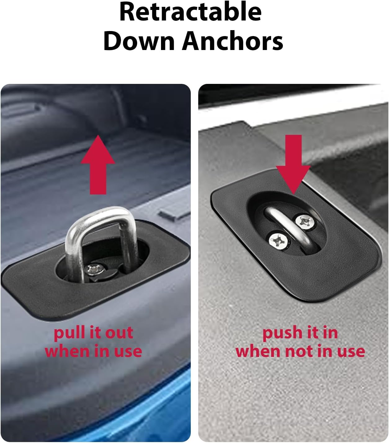 4pcs Retractable Truck Bed Tie Down Anchors Compatible with 1998-2014 Ford F150, 1998-2016 Ford Super Duty, 1999-2013 Silverado & GMC Sierra, 1995-2008 Dodge RAM