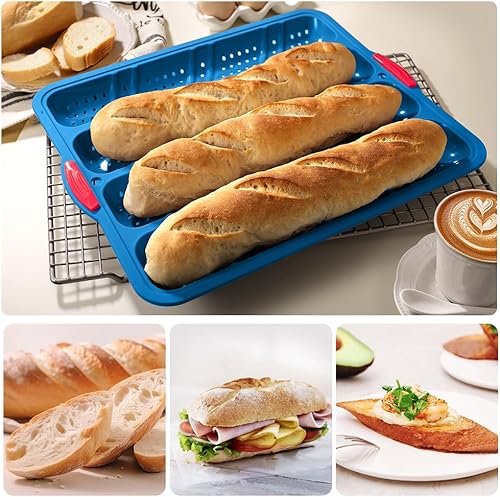 Miniatura 5 de Non-Stick Silicone Perforated French Bread Pan with Steel Frame, Perfect for Creating a Crisp, Golden-brown Crust, Baking 4 Waves Loaves Each Loaf