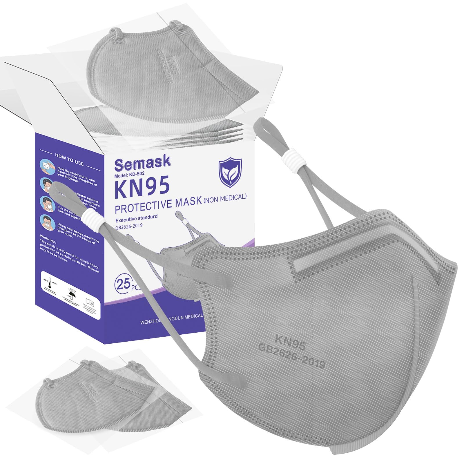 Semask KN95 Adjustable Masks 25 Pack, Individually Wrapped Disposable Masks with Adjustable Ear Loops