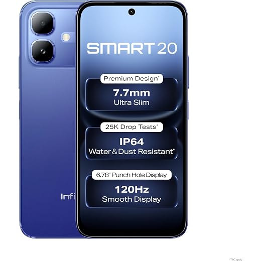 Infinix SMART 20 (Cloudline Blue, 4GB RAM, 128GB Storage)|MediaTek Helio G81 Ultimate Processor | 8MP AI Rear Camera | 8MP Front Camera | 6.78-inch HD+ Display | 5200mAh Battery | Dual SIM 4G