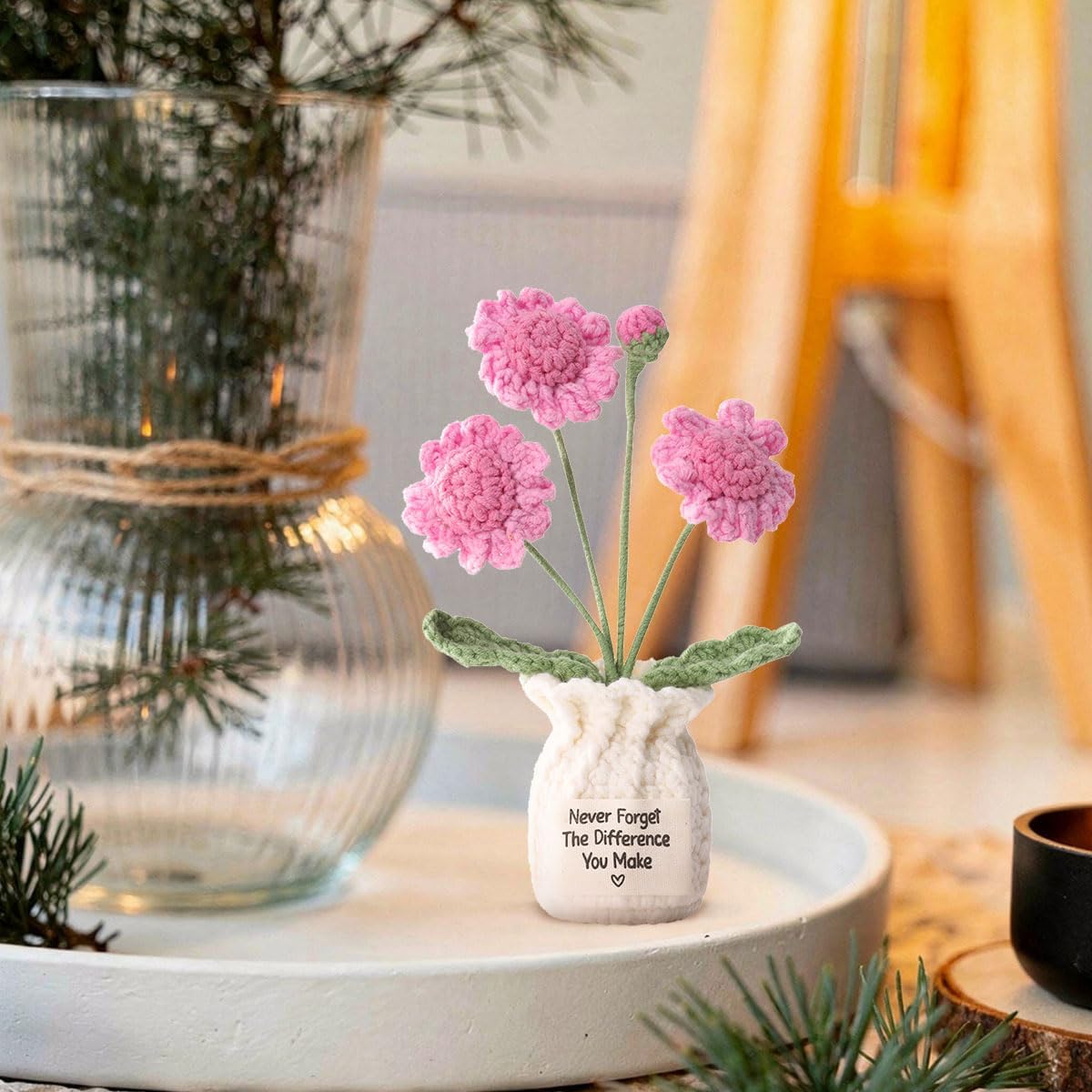 Crocheted Daisy Flowers Potted,Difference You Make Gifts